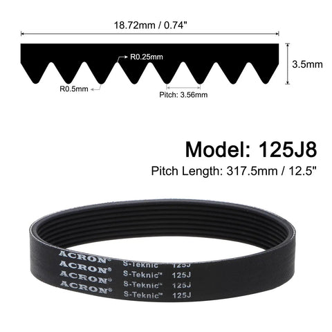 V Ribbed Belt 125J8 8 Ribs 12.5 Inch Length 0.74 Inch Width 0.14 Inch Thick EPDM Poly V Drive Belt industrial transmission