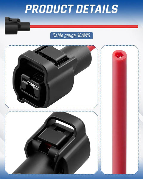 Premium Heavy Duty One Pin Pigtail Plug Harness With 10 Awg Wire For C62B1 Ce1017BF Ket Mg640 Connectors close-up view of connector and wire