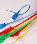 50 Self Locking Cable Ties With White Label Boards For Straight Up Cord Management No Sweat Wire Organizer Bundle Wrap Top Shelf Heavy Duty Nylon Fastener Alternative in various colors laying flat.
