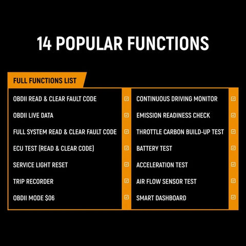 Image listing 14 popular functions for Everyday Bluetooth OBDII Diagnostic Tool For Cars With Full System Scan Read Fault Codes And Definitions ECU Diagnostics Maintenance Light Reset Easy Car Troubleshooting GWScan Compatible.