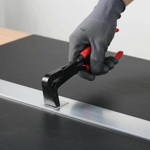 Folding Edge Pliers For Sheet Metal With Wide Jaw And Angled Bend Ergonomic Handle High Carbon Steel Construction in use