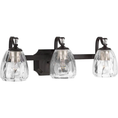Anjoux Collection 3-Light Clear Water Glass Luxe Bath Vanity Light Antique Bronze Modern Bathroom Lighting Fixture