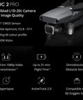Close-up of Mavic 2 Pro Drone Quadcopter With Hasselblad Camera And Smart Controller Starter Bundle 64GB SD Card Renewed for sharp 20 MP photos highlights