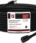 Image of a coiled 50 Ft Outdoor Extension Cord 12 Gauge 3 Conductor SJTW Heavy Duty Black Cable With 3 Prong Grounded Plug