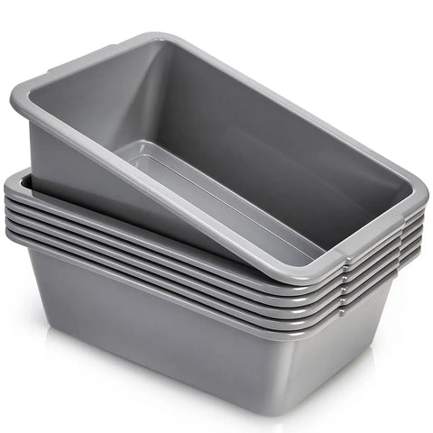 Stacked Six Pack Plastic Bus Tubs 8L Capacity For Restaurant And Food Service Use Durable Gray Totes For Dishwashing and Storage