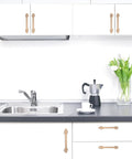 Installed 5 Inch Center-To-Center Champagne Bronze Cabinet Pulls, showcasing 6.2 Inch Length, gold hardware in modern kitchen setting.