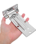 Heavy Duty Marine Grade Stainless Steel Cargo Door Hinges For Trailers With Smooth Quiet Operation And Rugged Rust Proof Performance For Rear Doors And Dump Beds In Coastal Harsh Environments. single stainless trailer hinge in hand