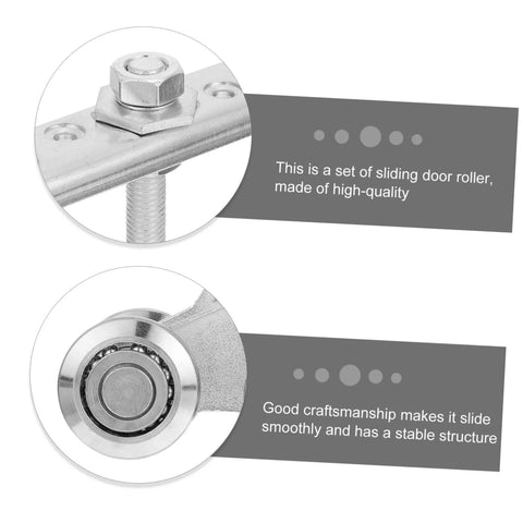 Close-up of a Heavy Duty Sliding Barn Door Roller Kit With Beefy Gate Rollers And Steel Track, silver finish, showing smooth operation