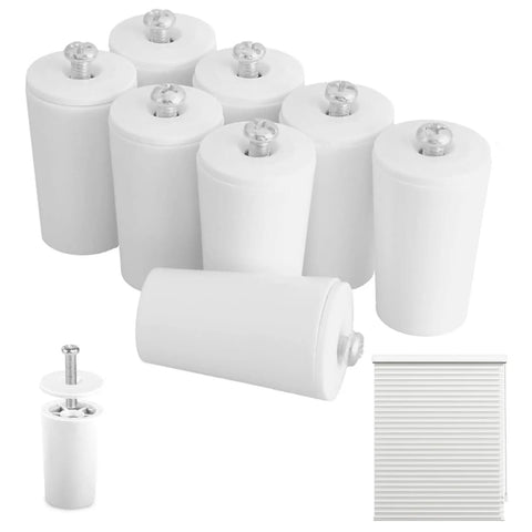 Top Shelf Eight Piece Shutter Stop Kit Features 41mm Durable Plastic Stops With Full Hardware Set For Quick Reliable Home Plantation And Roller Blind Fixes Today, showing eight white plastic stops.