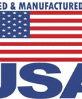 American flag with text 'Designed & Manufactured in the USA' beneath it.