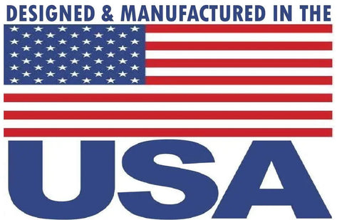 American flag with text 'Designed & Manufactured in the USA' beneath it.
