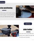 Top Shelf 550W Electric Circular Saw Blade Sharpener With Waterproof Switch And Bullseye Alignment Dial displaying precise positioning pin and slide holder.