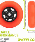 Inline Skate Wheels Set 64mm 70mm 72mm 76mm 80mm 85A With ABEC-9 Bearings 8-Pack Orange showing dimensions and black core