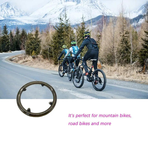 Three Piece Black Bike Chain Guards Set For Road And Mountain Bikes Durable Plastic Sprocket Protector Cover Chainwheel Guard Kit Fits Most Cranks With Four Screw Mounts shown with cyclists