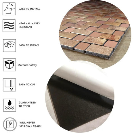 Self Adhesive Aluminum Mosaic Backsplash Tiles Five Sheet Set for Kitchen Walls and More Peel and Stick Silver Stainless Steel Look
