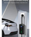 Straight Up Reliable 7Kw Ev Charger With 10M Type 2 Cable Iec 62196 Standard connected to electric vehicle in charging station.
