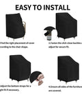 Installation guide for Heavy Duty Stackable Patio Chair Cover UV Resistant Waterproof Outdoor Furniture Protector Fits 4 To 6 Stackable Dining Chairs 28W X 36D X 47H Black Built To Last All Weather Shield For Long Lasting Use.