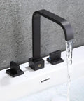 Matte Black 2-Handle 3-Hole Widespread Bathroom Sink Faucet With Pop-Up Drain, Solid Brass Construction and Waterfall Style Spout