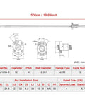 Detailed diagram of Rolled Ballscrew With Anti Backlash Ball Nut For SFU1204 500mm