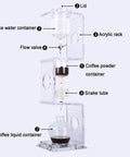 Topnotch Cold Brew Coffee Maker With Slow Drip Ice Tank And Large Capacity Glass Carafe On Solid Wood Base with detailed components.