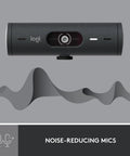 Straight Up 1080P Webcam With Smart Auto Lighting Show Mode Built In Noise Cancelling Mics Privacy Shutter Goes Hard On Zoom Teams And Google Meets For Crisp Streaming Experience Matte Black, showing microphone features.