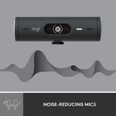 Straight Up 1080P Webcam With Smart Auto Lighting Show Mode Built In Noise Cancelling Mics Privacy Shutter Goes Hard On Zoom Teams And Google Meets For Crisp Streaming Experience Matte Black, showing microphone features.
