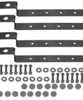 Rugged Iron Side Case Mounting Brackets Kit For Motorcycles, shown with hardware set, 53x35x215mm, durable design for rough roads