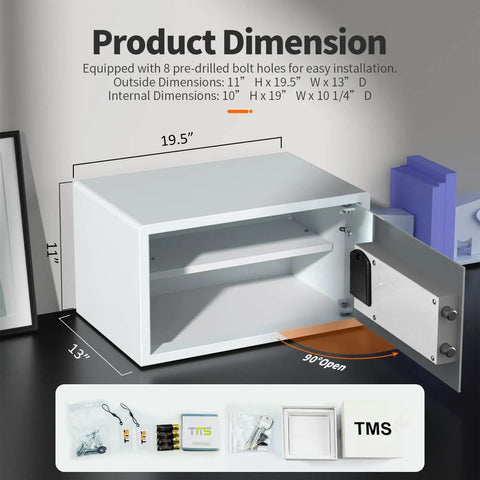Heavy Duty Solid Steel Electronic Safe Box With RFID Access For Home Or Office, Hotel Grade Security shown open with dimensions
