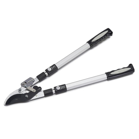 Double Ratcheting Bypass Loppers for Beefy Tree Trimming with Extendable 26 to 40 Inch Handles and Ergonomic Rubber Grips