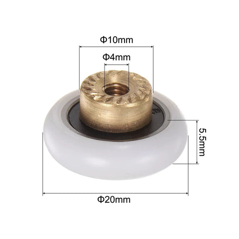 Heavy Duty Shower Door Roller Wheel Replacement Set For Sliding Bathroom Glass Doors, 20mm Slick Gliding Pom And Brass Rollers With Easy Swap Stainless Steel Screws