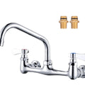 Built Tough Commercial Sink Faucet With Eight Inch Swivel Spout And Dual Brass Handles For Laundry Or Restaurant Setup Featuring No Sweat Install And Slick Chrome Finish, showing chrome finish and brass handles.
