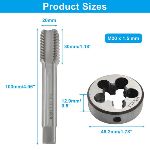 Premium M20 X 1.5 Tap And Die Set For Cutting Clean Threads On Steel Aluminum Or Copper With Heavy Duty Alloy Steel And HSS Precision Tools For DIY Pros, tap and die size diagram
