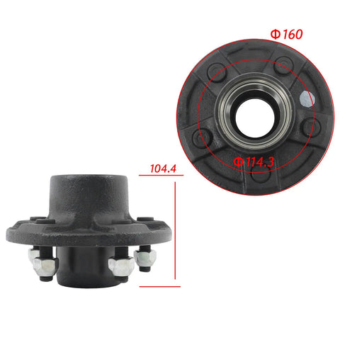 5 Lug 4.5 Inch Trailer Hub Kit With Round 84 Spindle, 8.25 Inch Overall Length, 3.37 Inch Spindle, 3500 Lb Capacity, Brake Flange