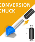 Pack Of 8 Hardcore Professional Carbide Router Bits For 90 Degree V Grooves And Chamfering Woodwork On Plywood, featuring a conversion chuck