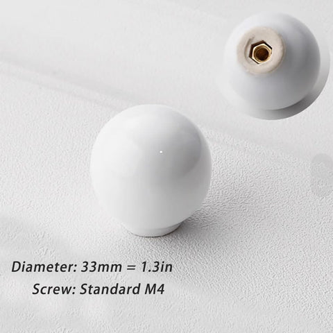 White And Black Ceramic Ball Knob Set For Furniture, 10 Round Drawer Knobs With Hardware, 1.33 Inch Ceramic Cabinet Pulls