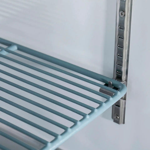 Shelf detail of Badass Heavy Duty Commercial Reach In Refrigerator Featuring Four Solid Doors And Split Door Layout For Prime Cold Storage.