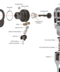 Exploded view of Three Eighths Inch Drive Long Ratchet With 180 Degree Flex Head And Quick Release, showing internal components.