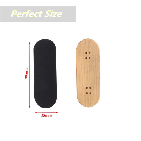 10 Pack Fingerboard Grip Tape For Pro Wooden Mini Skateboards 33mm By 98mm showing size illustration next to fingerboard
