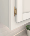 1 Pair Three Eighths Inch Inset Champagne Bronze Self Closing Cabinet Hinge For Face Frame Cabinets Heavy Duty Steel Construction With Decorative Finish Not For Overlay Cabinets installed on white cabinet door