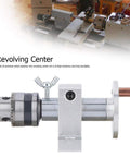 Compact Live Revolving Center For Mini Lathe With Adjustable Drilling Depth And Wrench shown with durable metal construction.