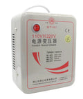 Front view of 110V To 220V Step Up Transformer Converter, 1000W Rated, Beefy 800W Safe Load, CE ISO Certified.