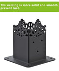Front view of Beefy 4x4 Post Anchor Base With 3.6 X 3.6 Inch Inner Size, black steel design, for pergola fence deck posts, 2 Pack.