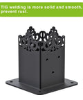 Beefy 4x4 Post Base Brackets Set Four Pieces, heavy duty 2mm steel frame with 4mm base, decorative top, powder coated black