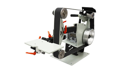 Garage Grade Two By Seventy Two Inch Belt Grinder And Sander Station Variable Speed Drive with adjustable work surface.