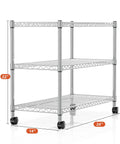 Heavy Duty Chrome Steel Rolling Storage Shelves Three Tier Mobile Wire Rack with 24x14x22 inches dimensions, featuring smooth-rolling wheels.