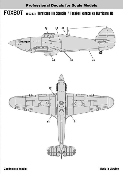 Hurricane One Seventy Two Scale Decal And Stencil Sheet For Military Aircraft Models, sheet diagram with weathering markings.