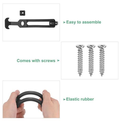 2 Pack T Handle Rubber Draw Latches 7.5 Inch Flexible Hood Latch Kit With Screws shown with assembly components