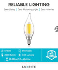 Vintage Style LED Candelabra Bulbs 60W Equivalent, 550 Lumens, 3500K Natural White, Flame Tip Clear Glass Filament, Dimmable