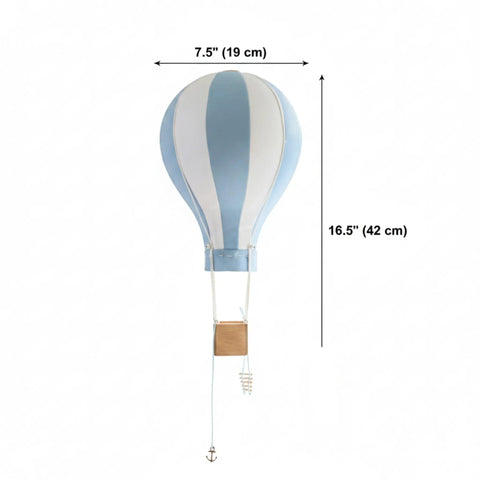 Handmade Hanging Hot Air Balloon Nursery Decor In Baby Blue For Kids Room Large 12 Inch Textile Ornament with oak basket