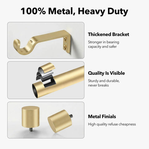 Heavy Duty Curtain Rod For Windows 66 To 120 Inch Adjustable 1 Inch Gold Rod With Decorative Metal Finials Sag Proof Design details